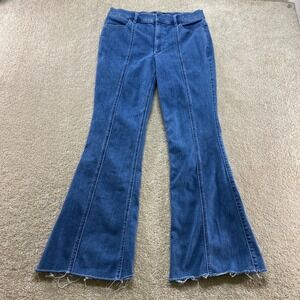 Express Bell Flare Jeans Womens 8R Blue High Rise Seam Front Raw Hem